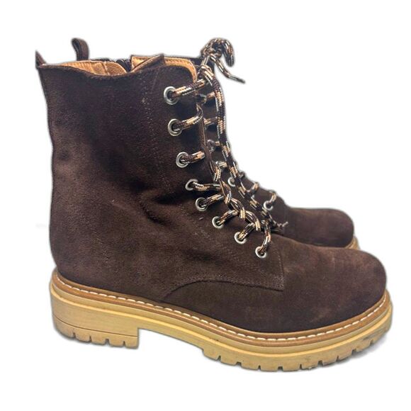 Anthropologie Maeve Harvest Hiker Brown Suede Boot EU 39 US 8.5 Lace Up Combat - Picture 2 of 7